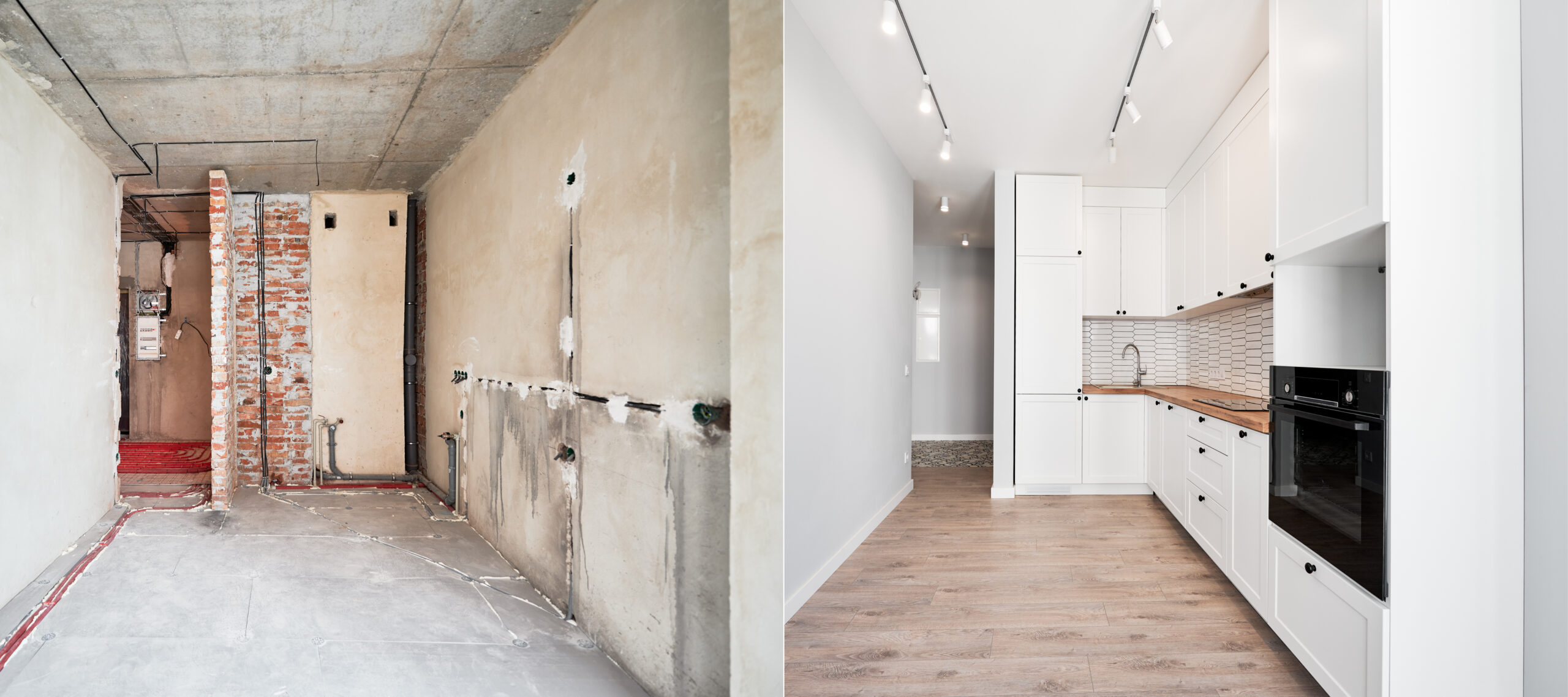 Comparison of kitchen before and after renovation.